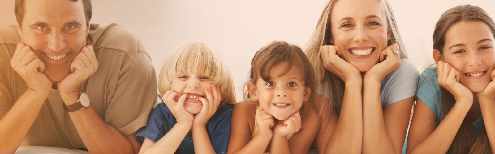 A happy family, parents and three kids enjoying their daily life.