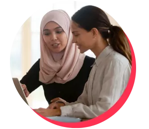 Two women working in the contact centre in Egypt.