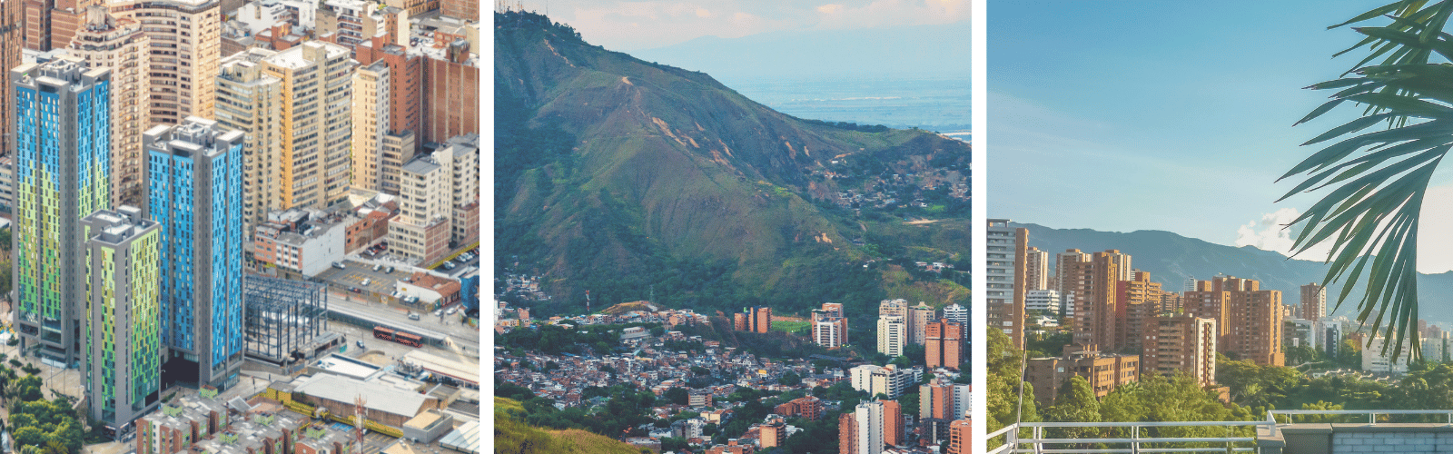 Images of the key Colombia's BPO hubs: Bogota, Cali and Medelin.