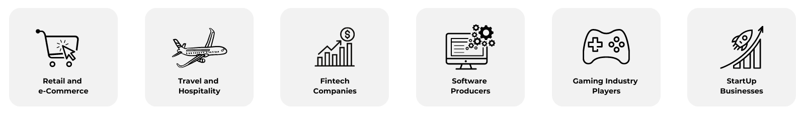 Icons symbolising industry sectors where peak season can be managed with outsourcing.