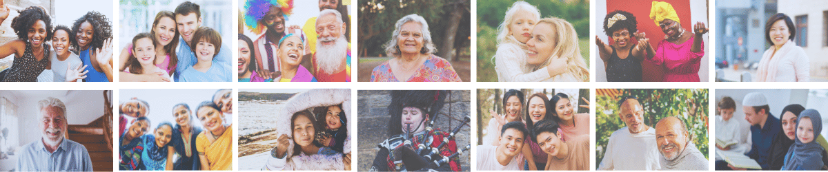 Pictures of diverse people - from diverse cultures, regions, ages, sexes and communities.